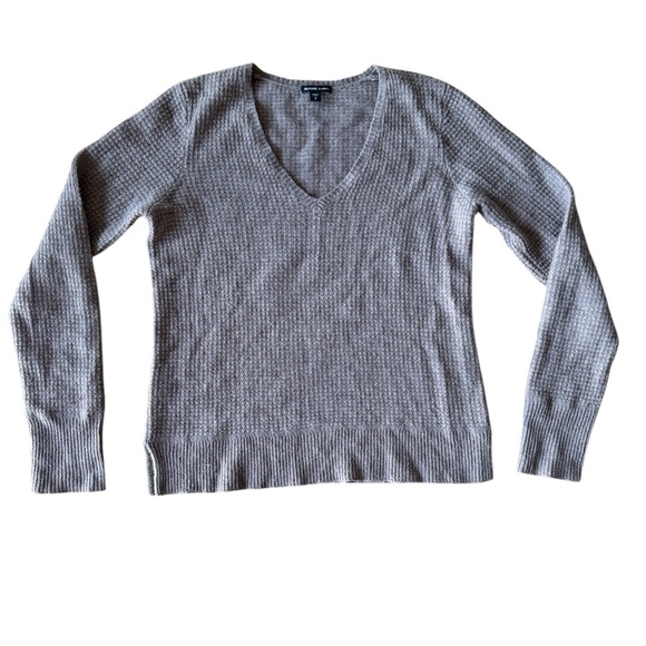 James Perse Medium 100% Cashmere Waffle Knit V Neck Sweater Taupe - Picture 1 of 7